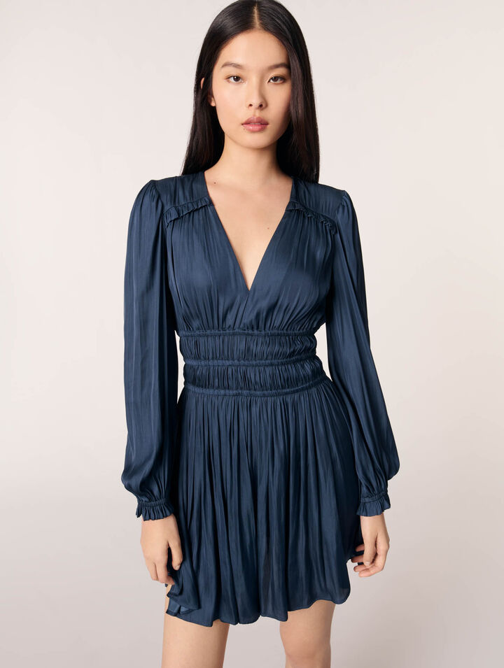Short satin dress with ruffles