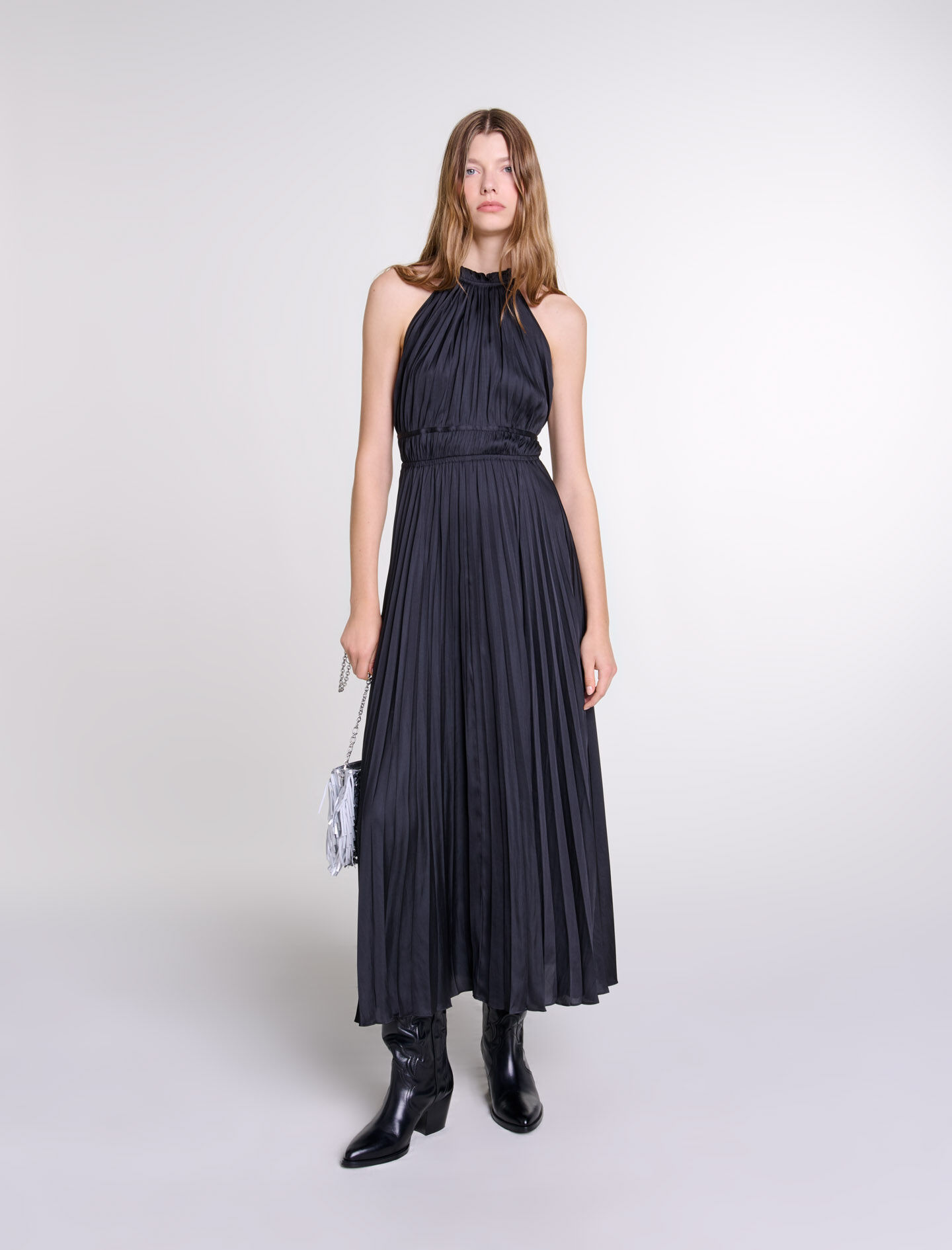 Pleated satin maxi dress 2025