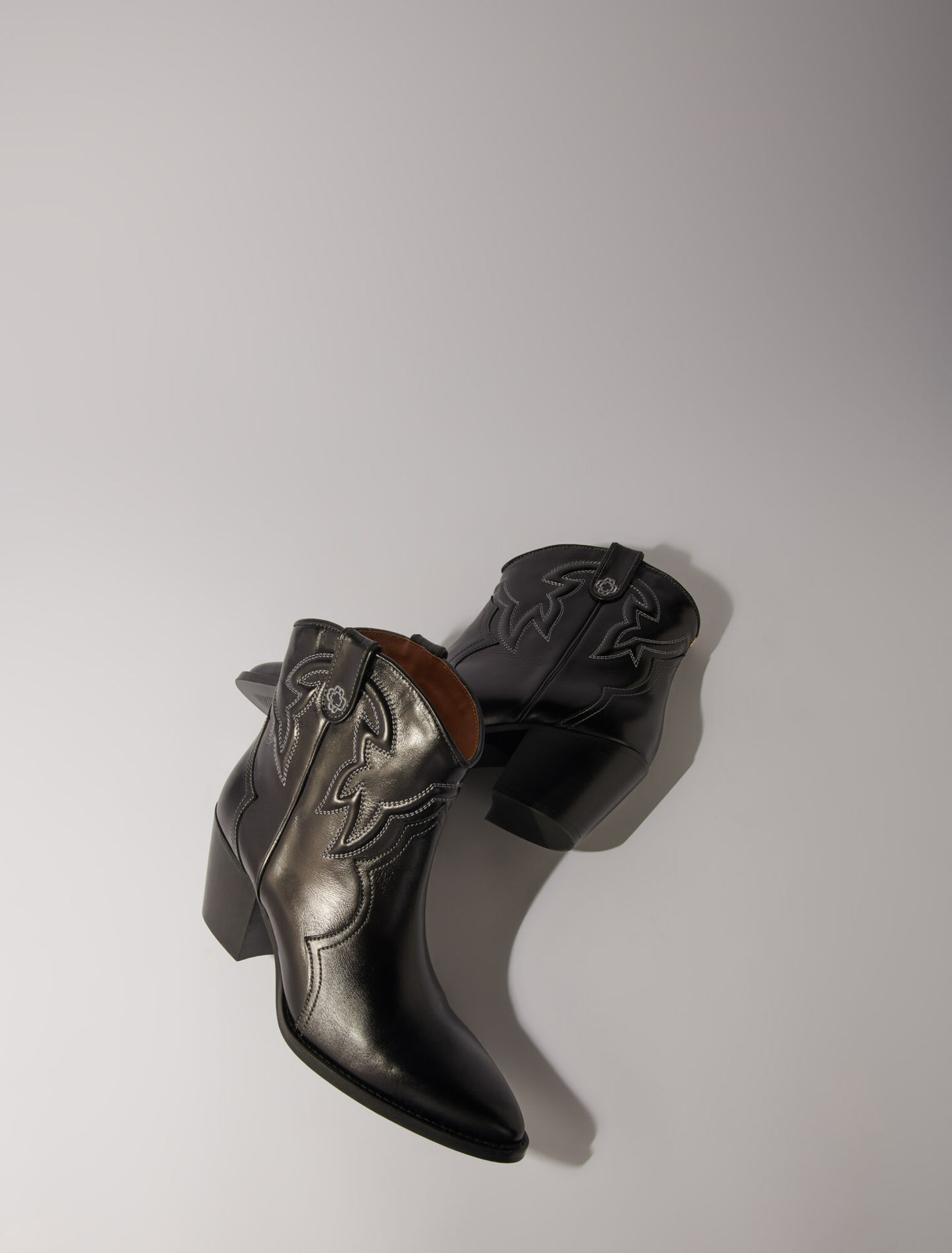 Leather cowboy ankle boots