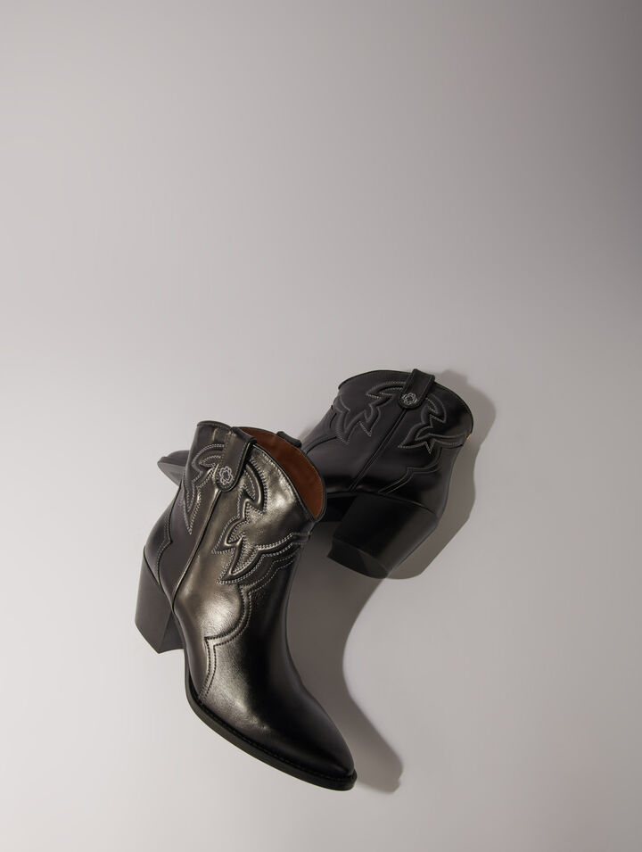 Leather cowboy ankle boots