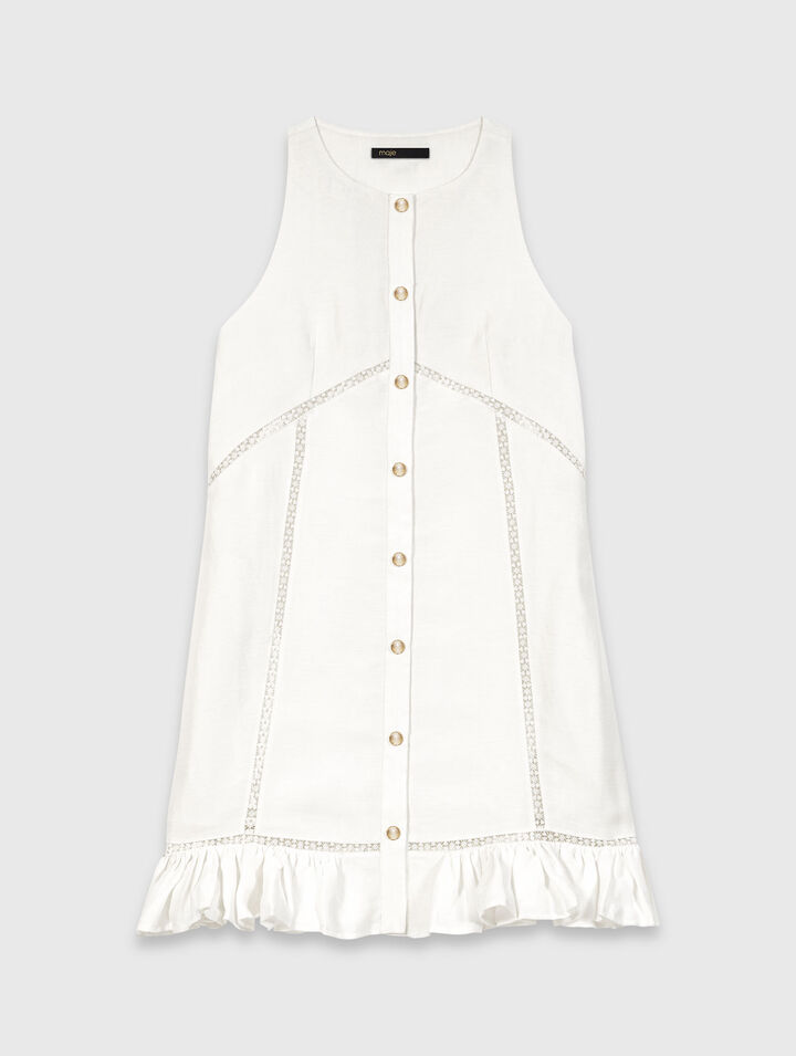 Embroidered linen-blend dress
