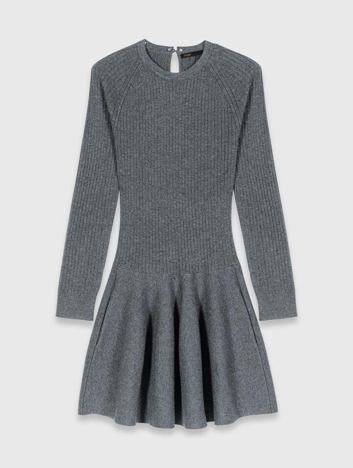 Beaded-collar short knit dress