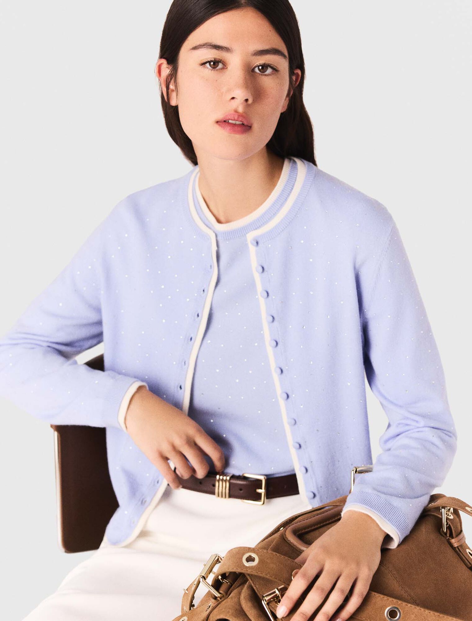 100% wool cardigan with rhinestones