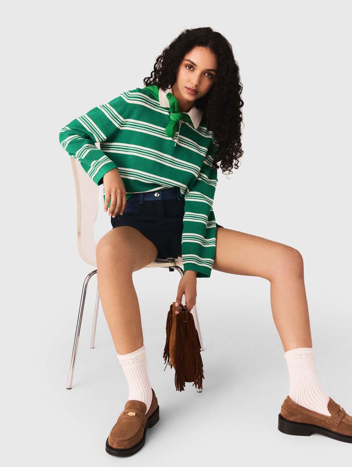 Cropped striped polo jumper