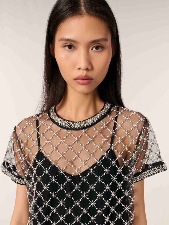 Short embroidered tulle dress