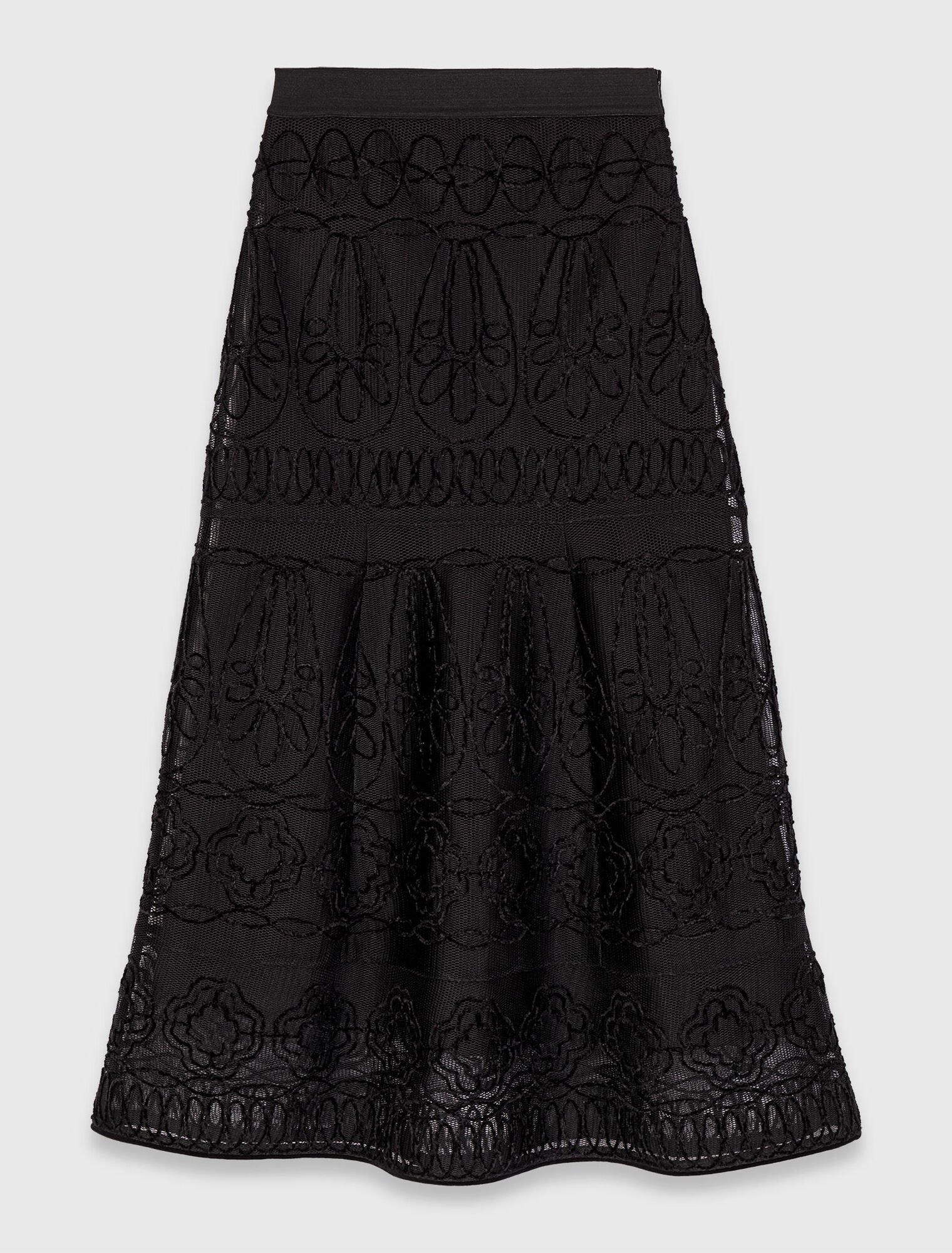 Embroidered basket-weave knit skirt