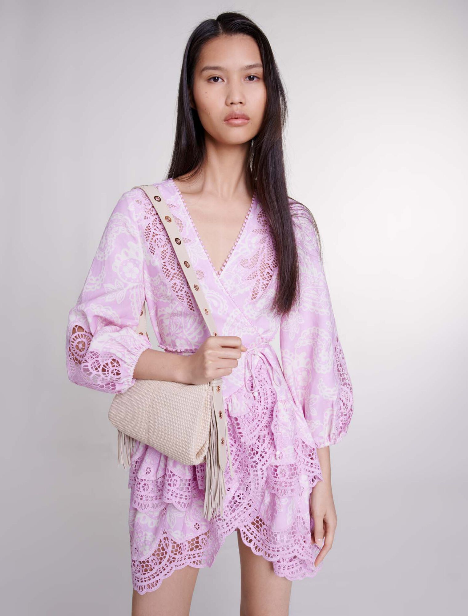 Patterned linen wrap dress