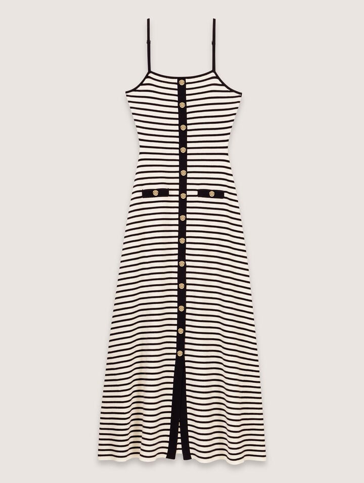 Shop Maje Rib Knit Maxi Dress In Navy / Ecru