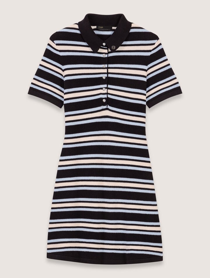Maje Striped Knit Polo Dress In Navy Stripes