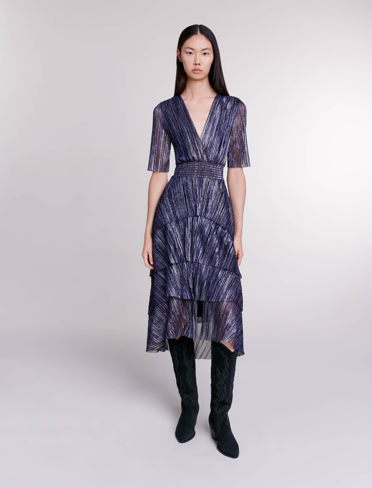 Full lame dress with ruffles Maje