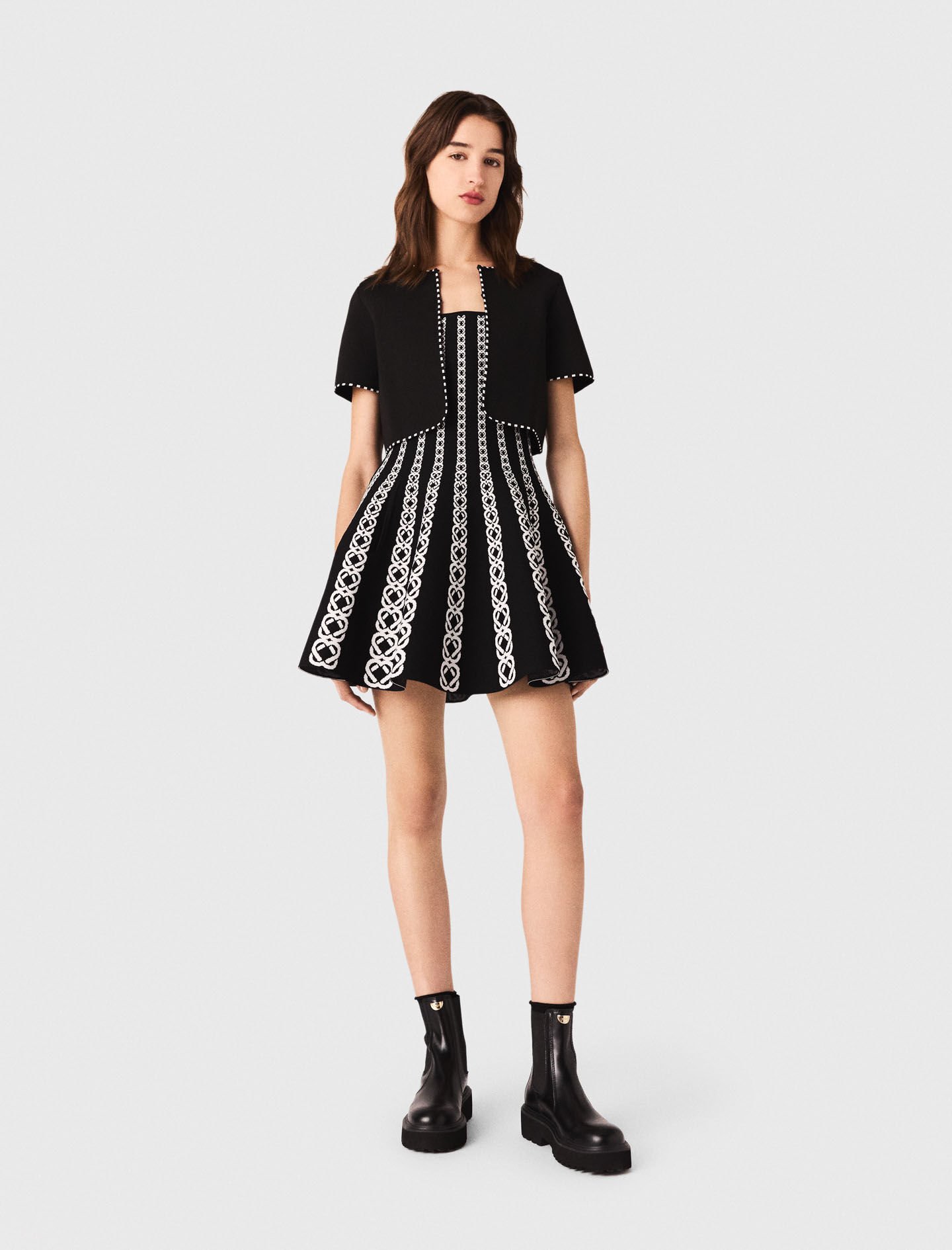 Short jacquard knit dress Black / Gray for Women | Maje