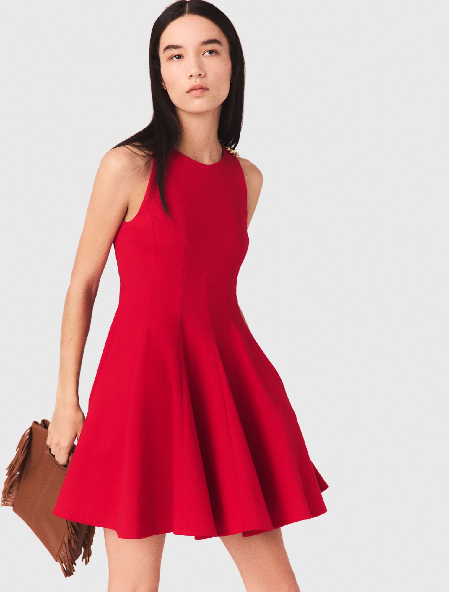 Short flared linen-blend dress