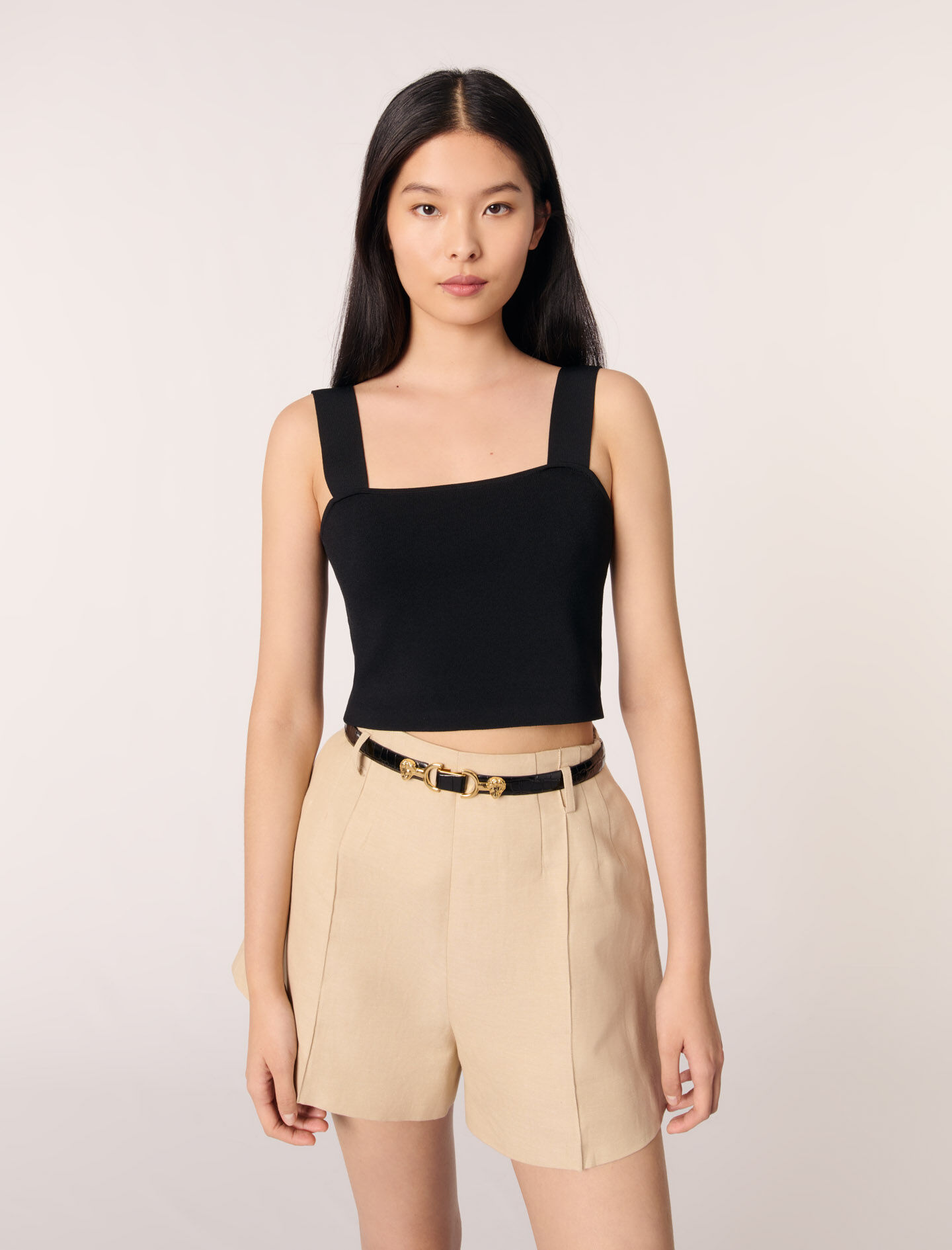 Knitted crop top with straps Black / Gray for Women | Maje