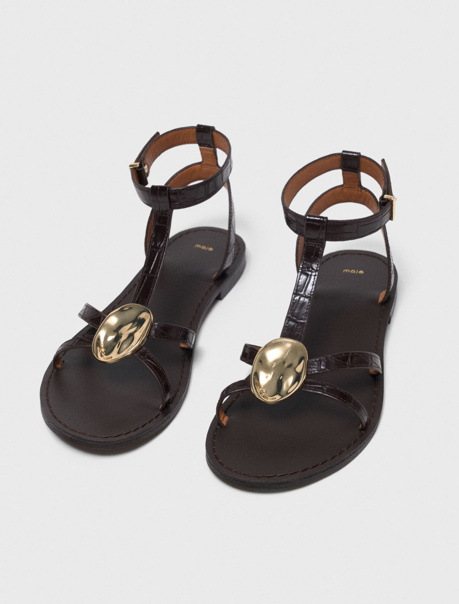 Flat leather strap sandals