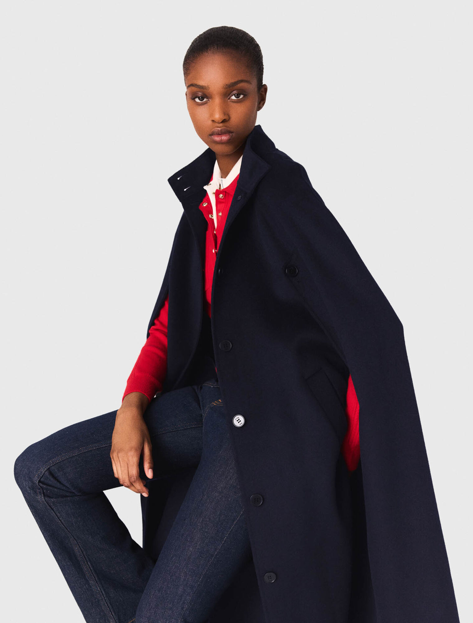 Long double-faced coat with cape