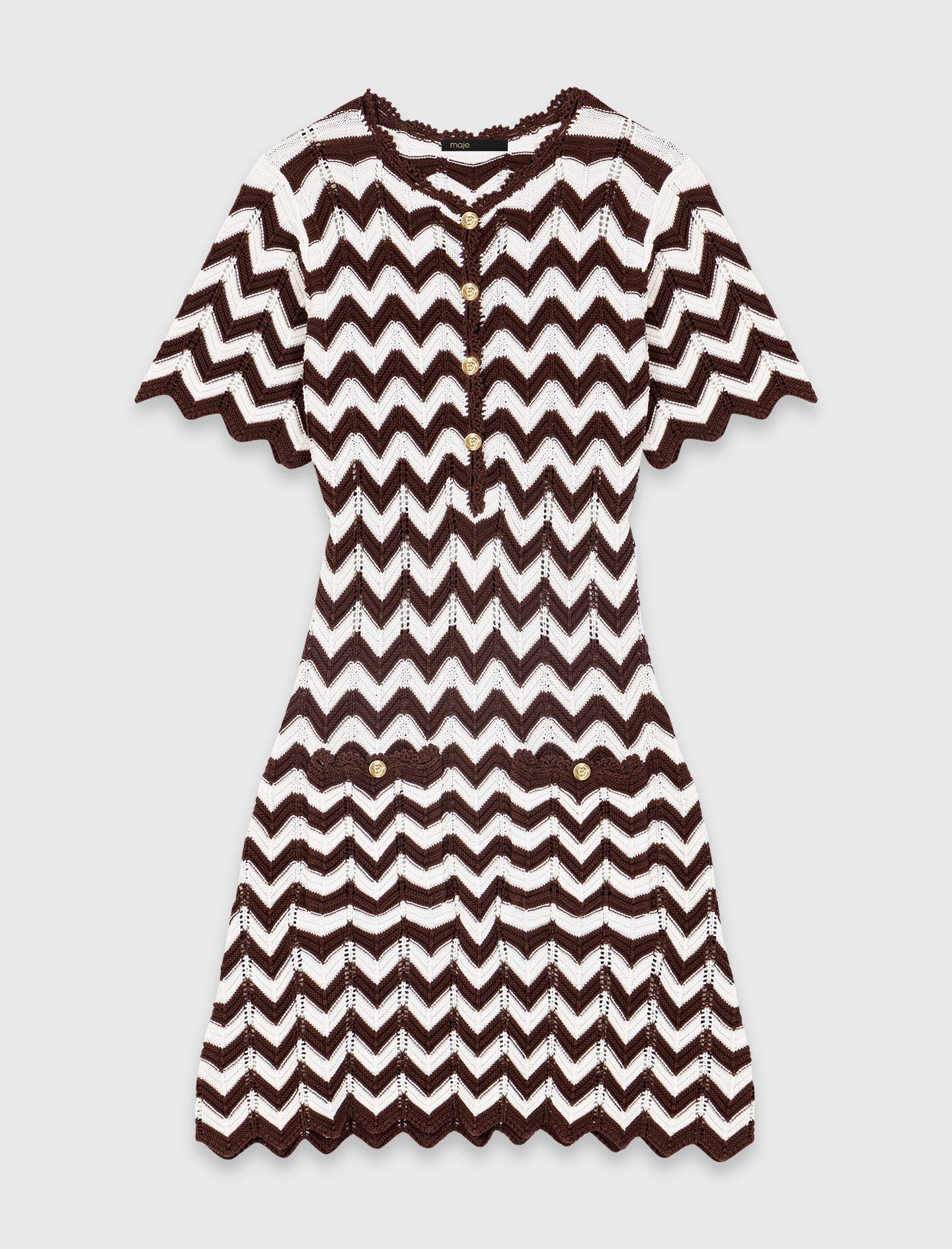 Zigzag crochet dress Brown/White for Women | Maje