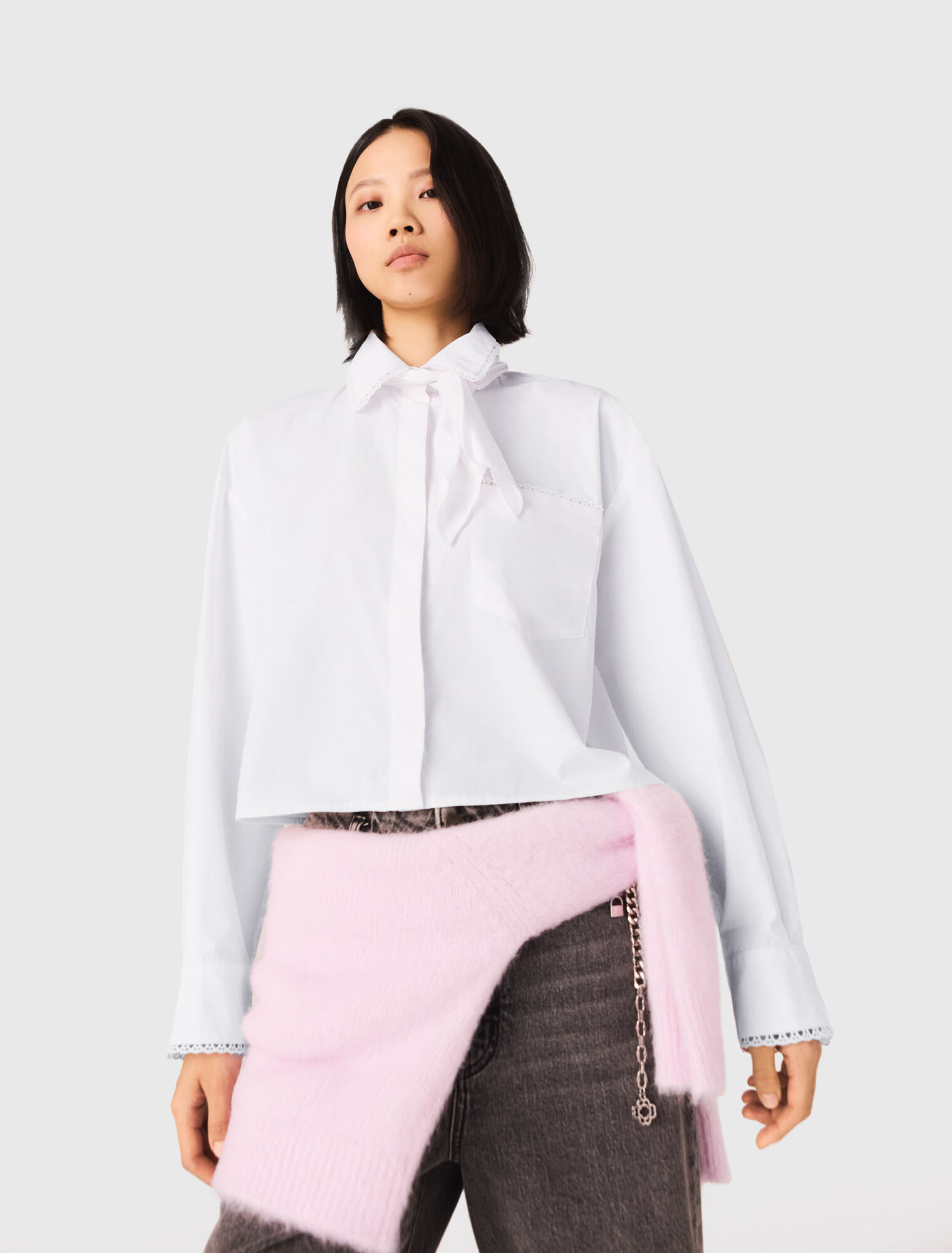 Crochet collar shirt