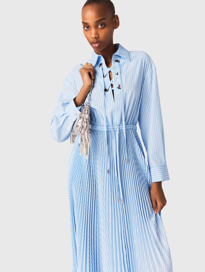 Long pleated dress with eyelets