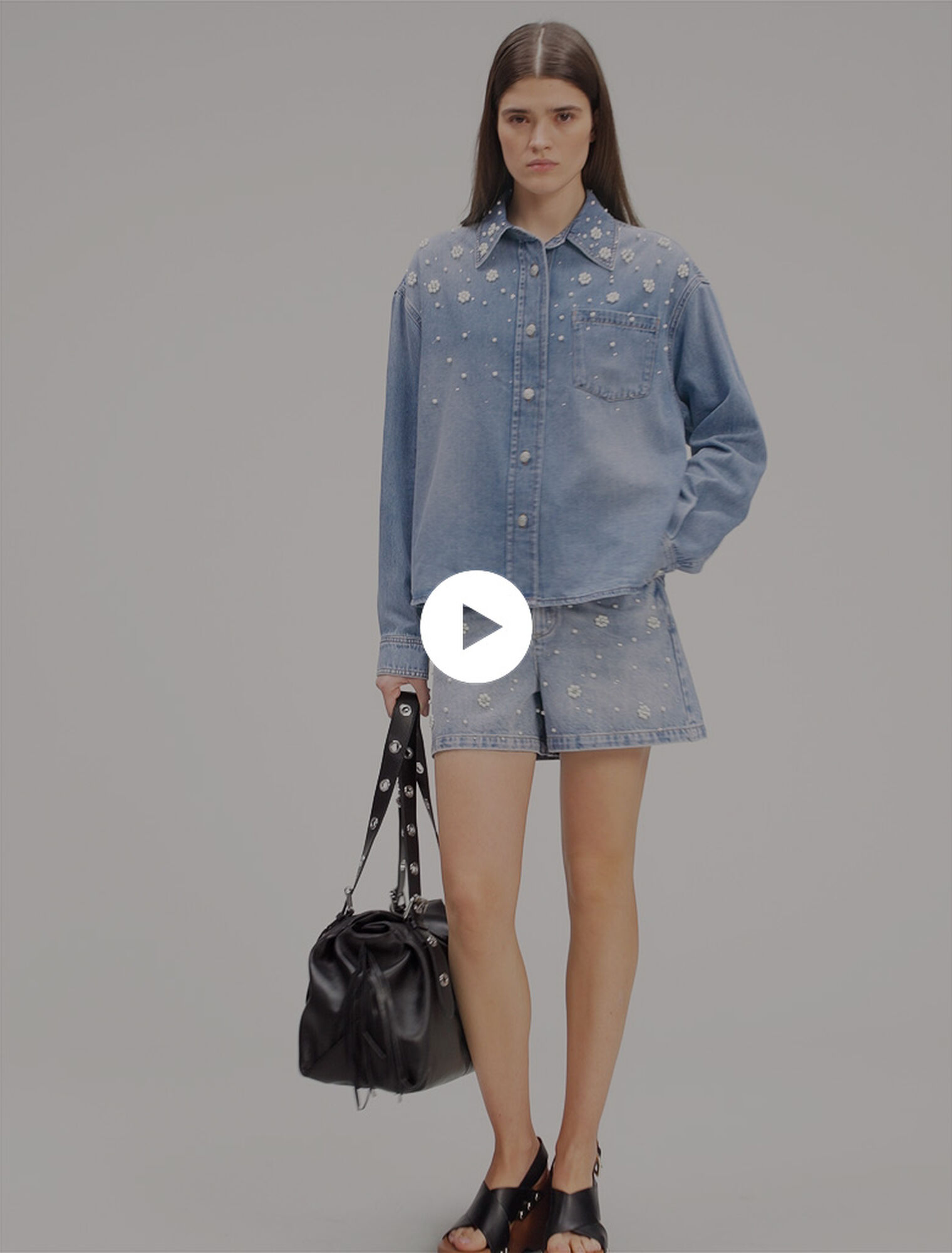 Denim shirt with embroidered beads