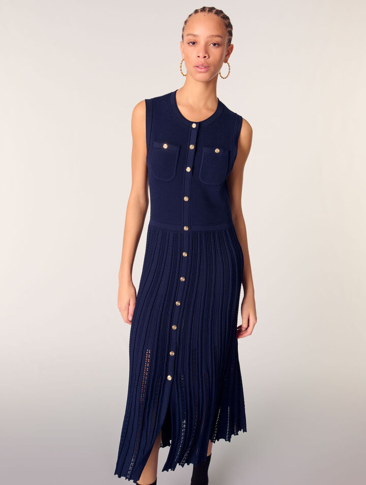 Pleated knit maxi dress