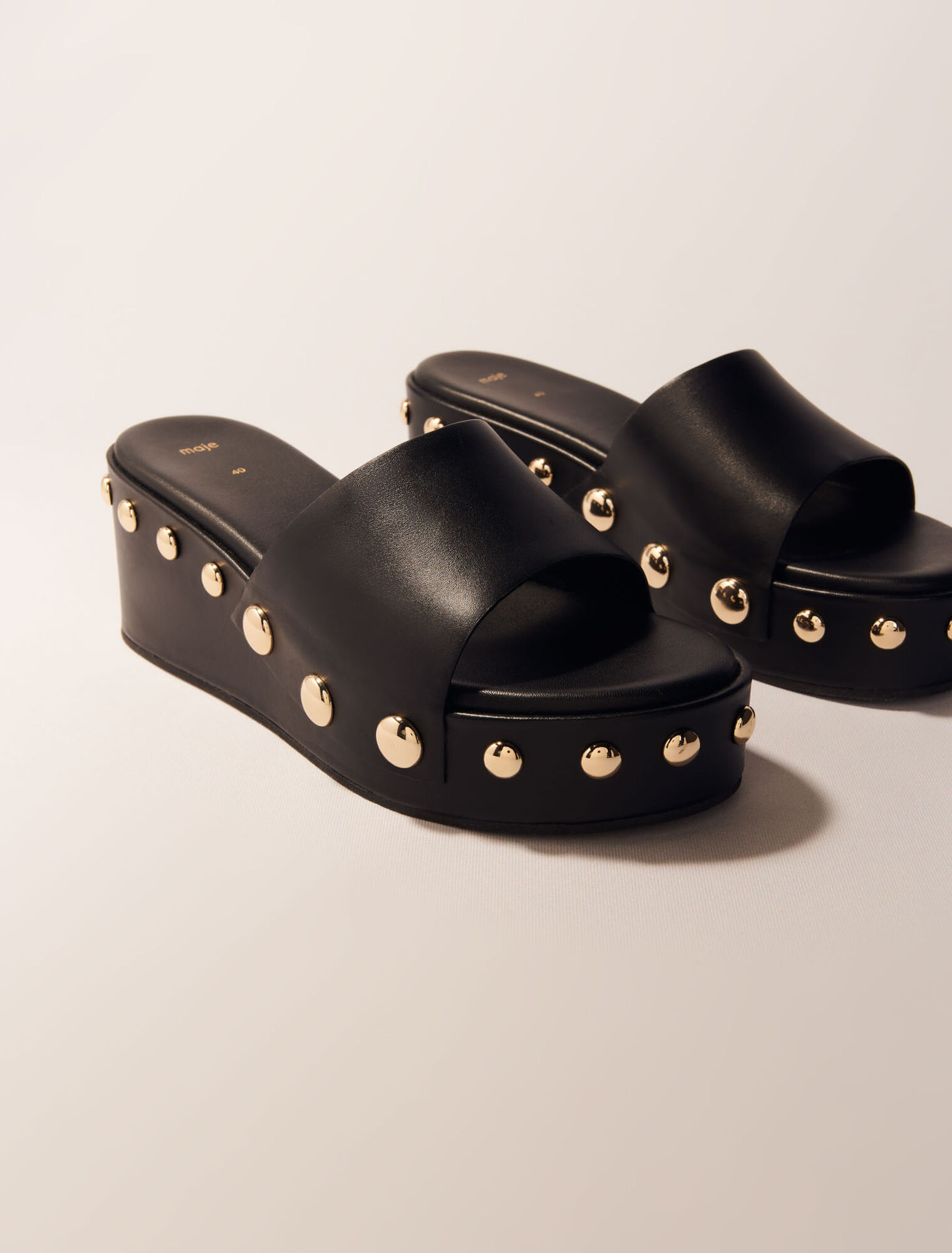 Leather studded wedge mules