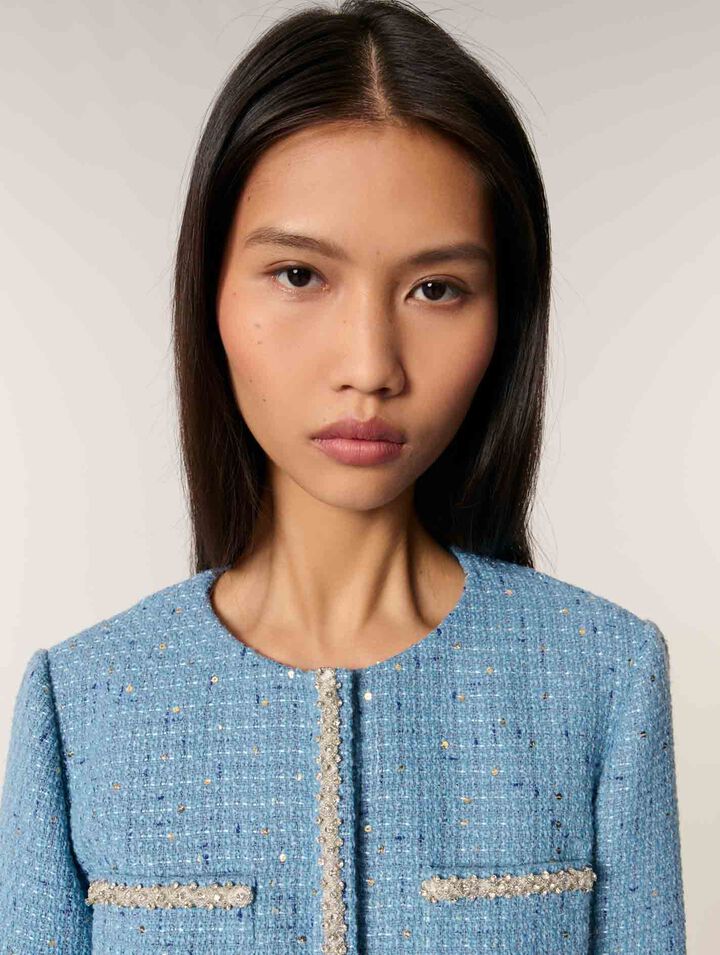 Short sequin tweed jacket