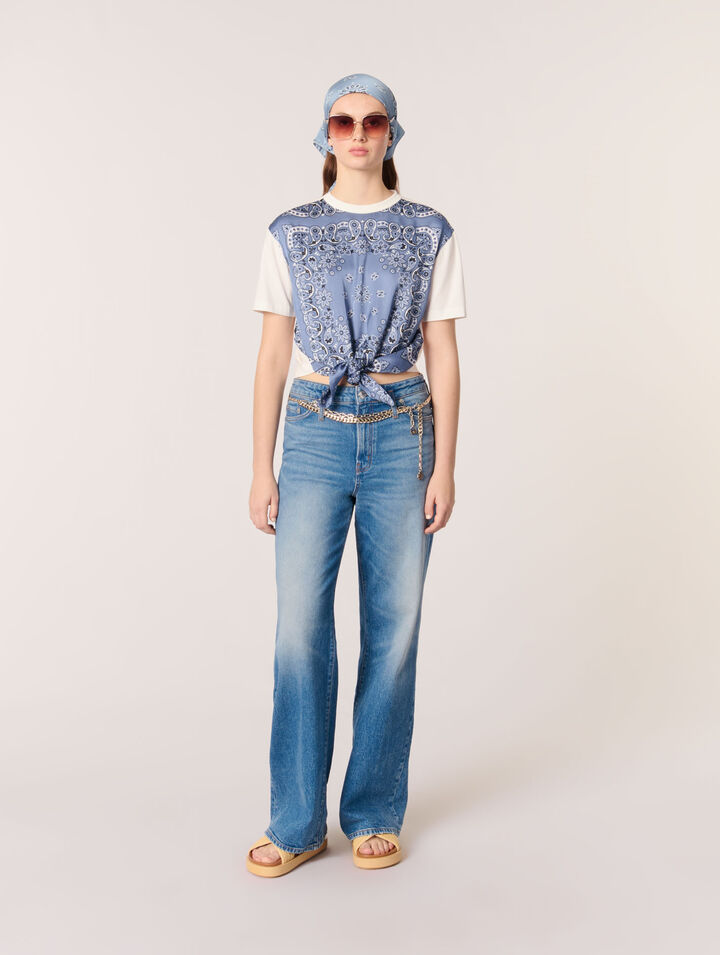 Tie-front T-shirt with print