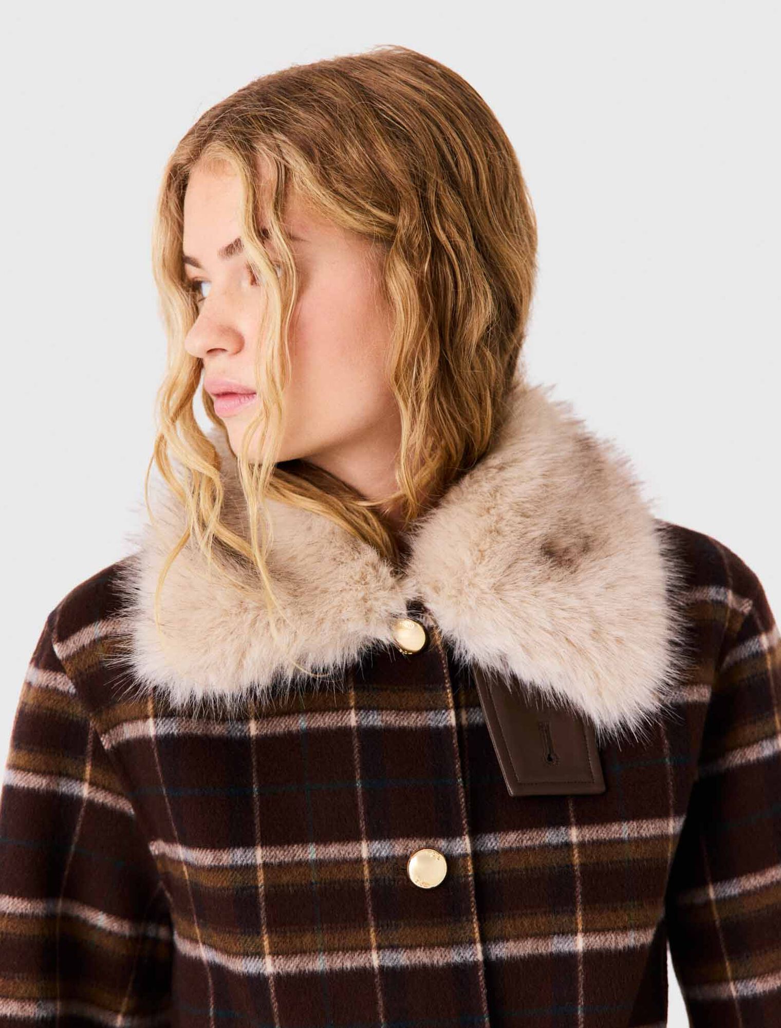 Long coat with faux fur collar