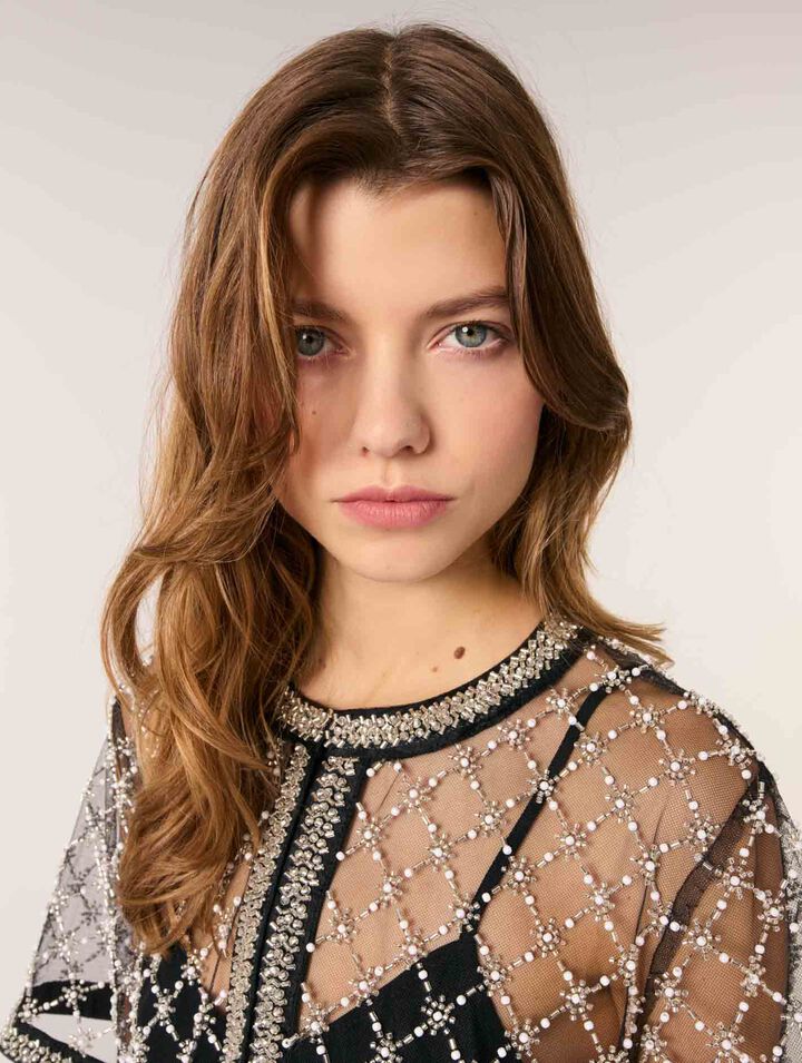 Embroidered tulle top