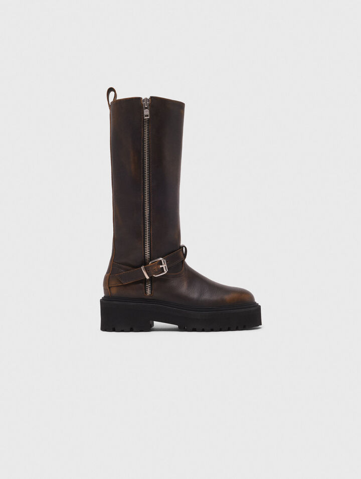 Leather biker boots