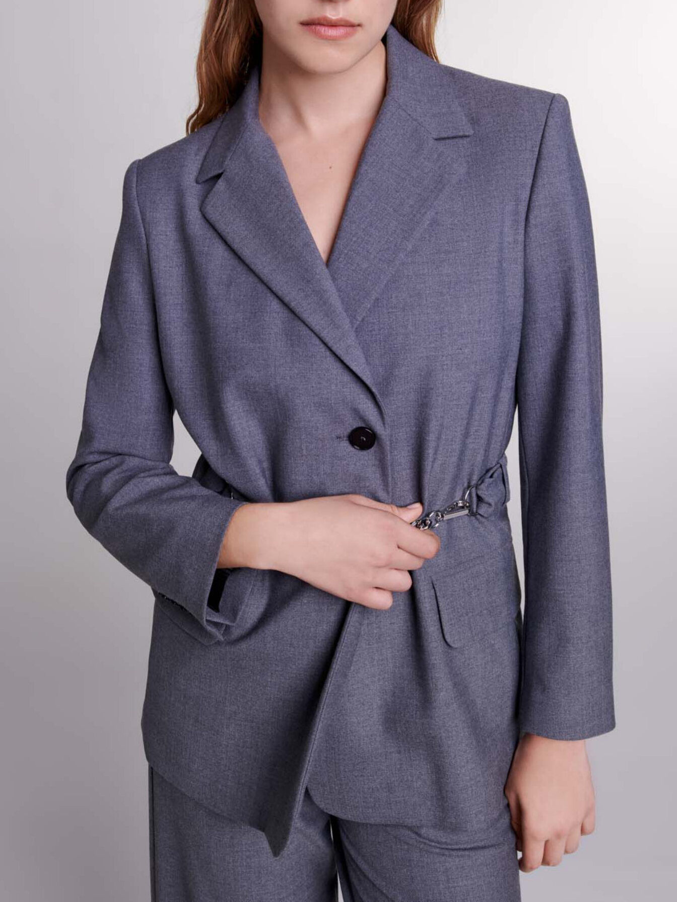 Suit jacket with chain belt Black / Gray for Women | Maje