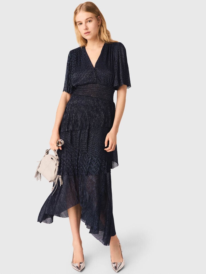 Metallic ruffled midi dress