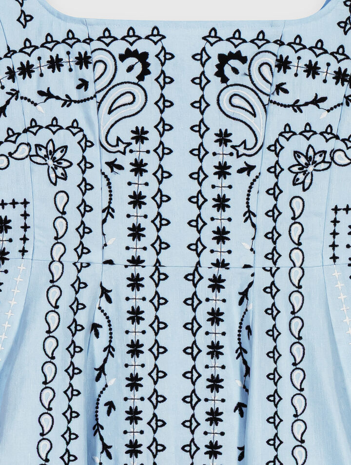 Short embroidered linen-blend dress