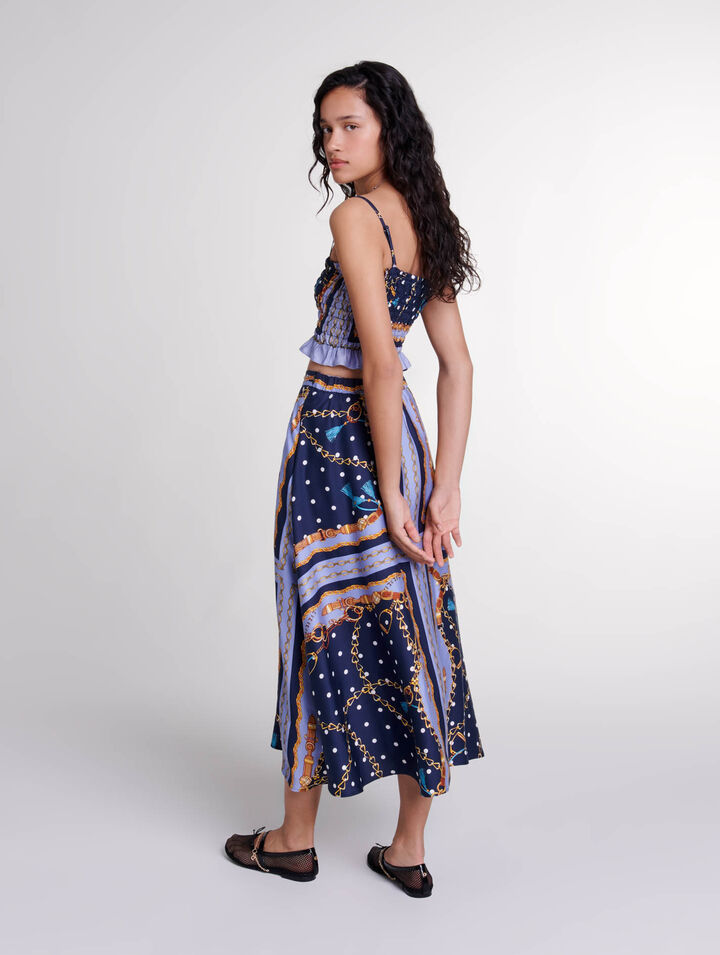 Satin-effect patterned short skirt 
