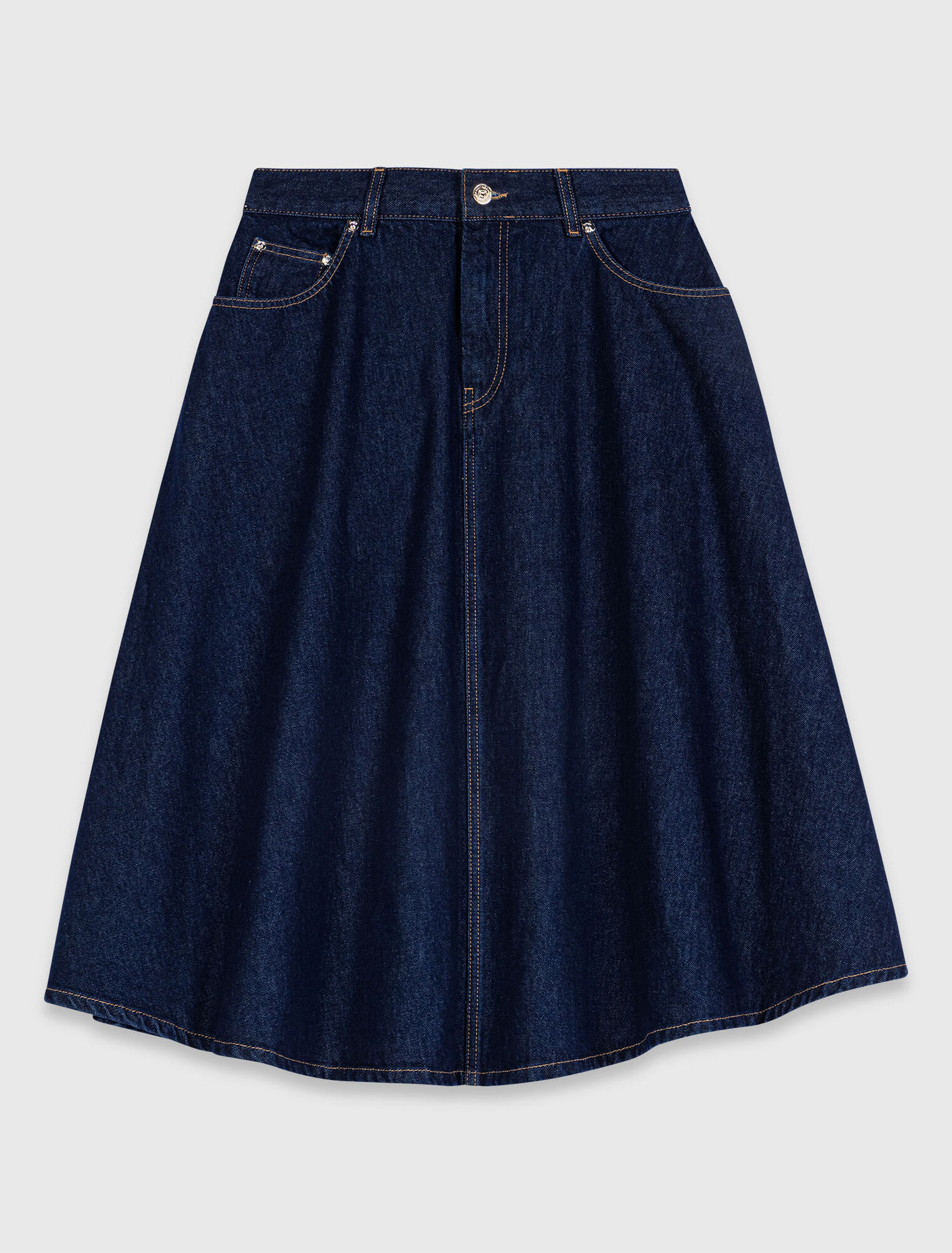 Mid-length flared denim skirt