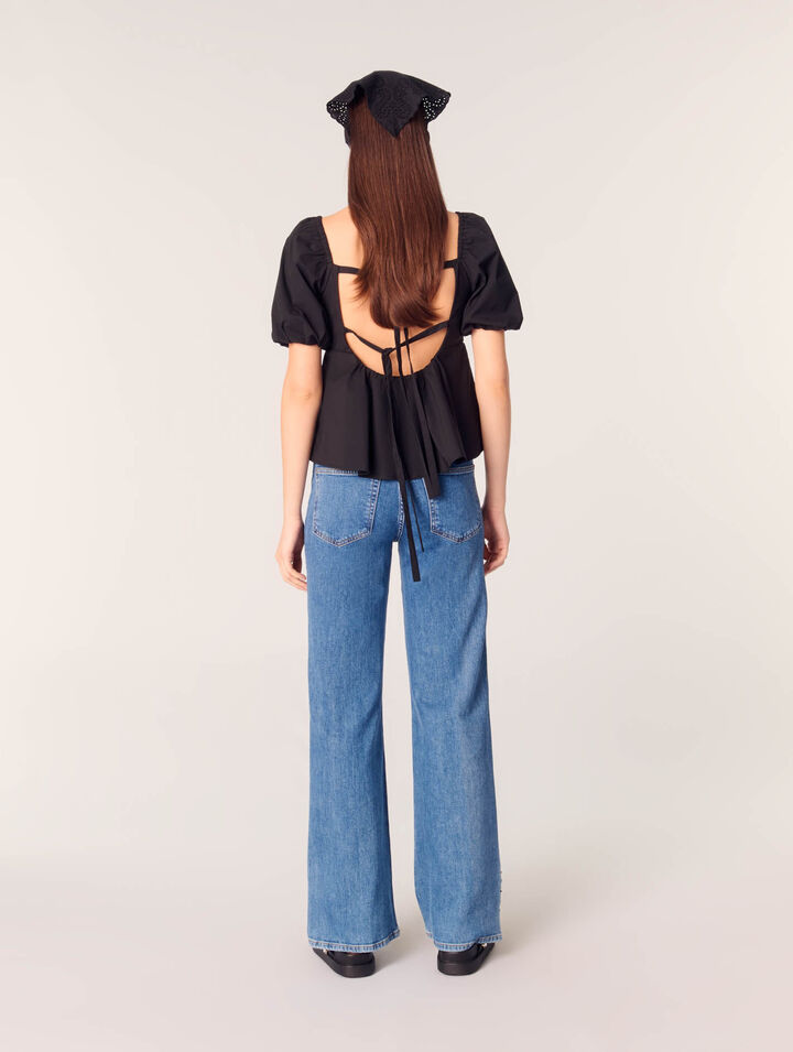 Embroidered jeans with rhinestones