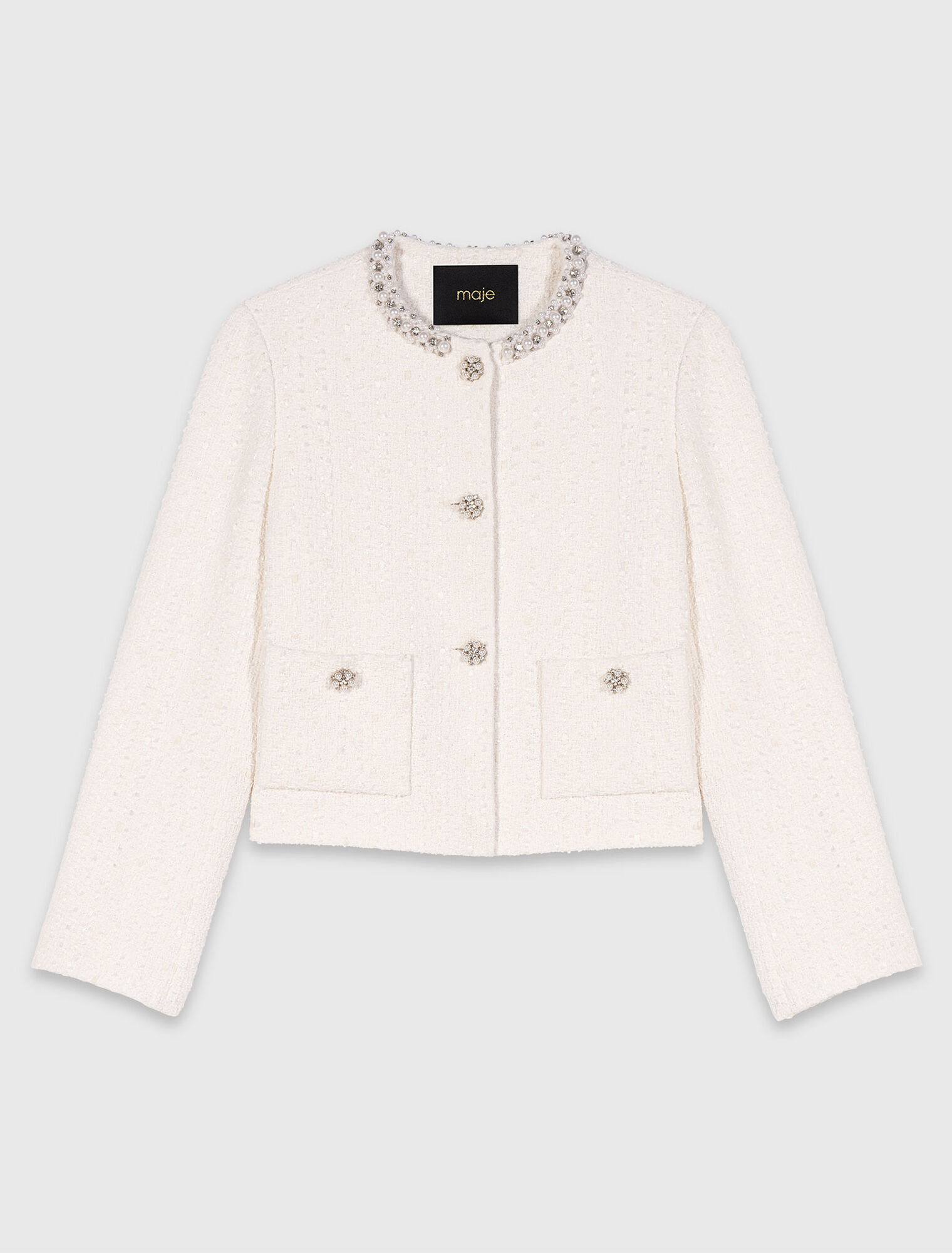 Pearl-trimmed tweed jacket