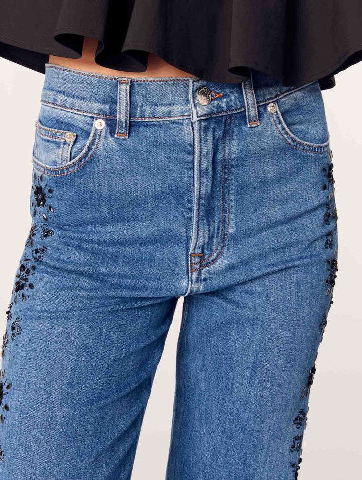 Embroidered jeans with rhinestones