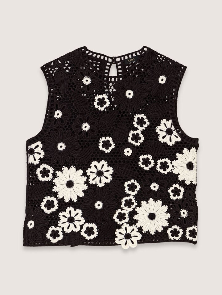Maje Womens Bicolore Floral-pattern Sleeveless Cotton-crochet Top In Black / White