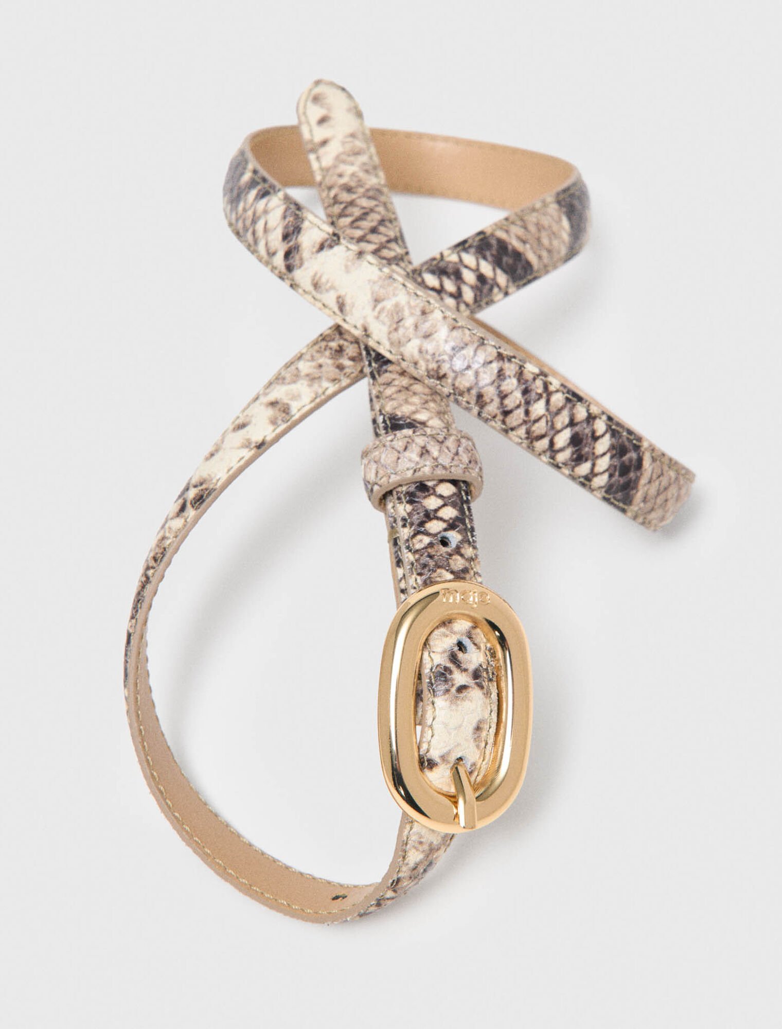 Slim python-effect leather belt