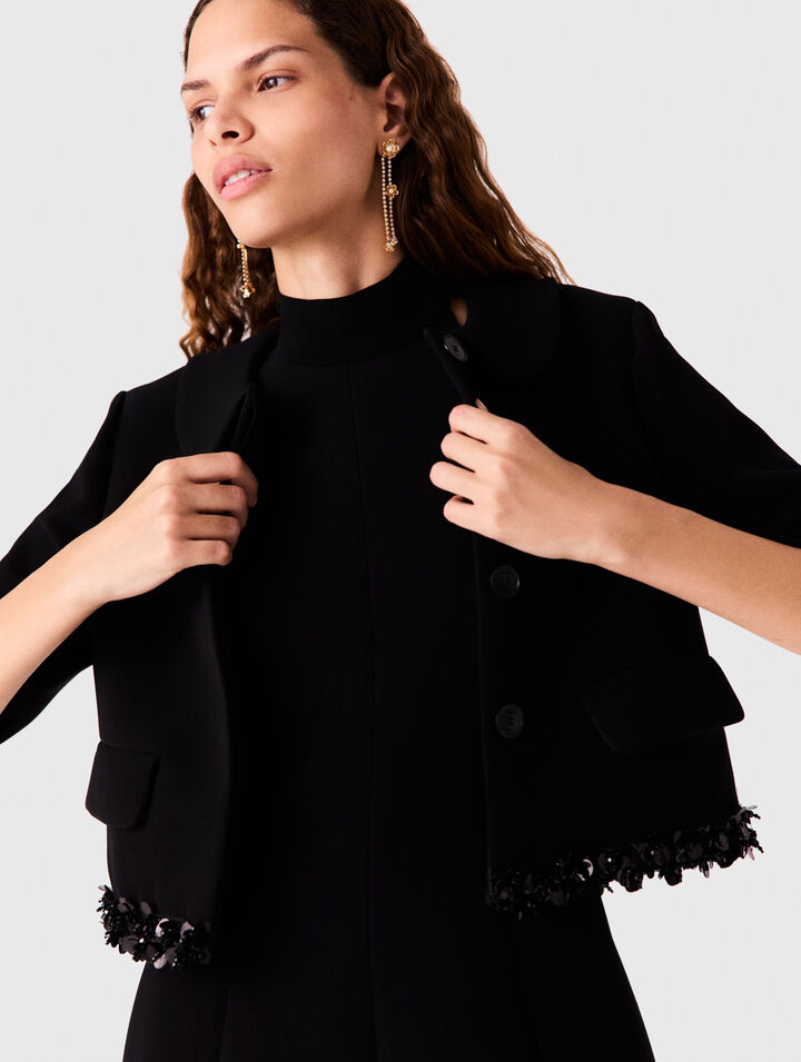 Short crepe jacket with pearls