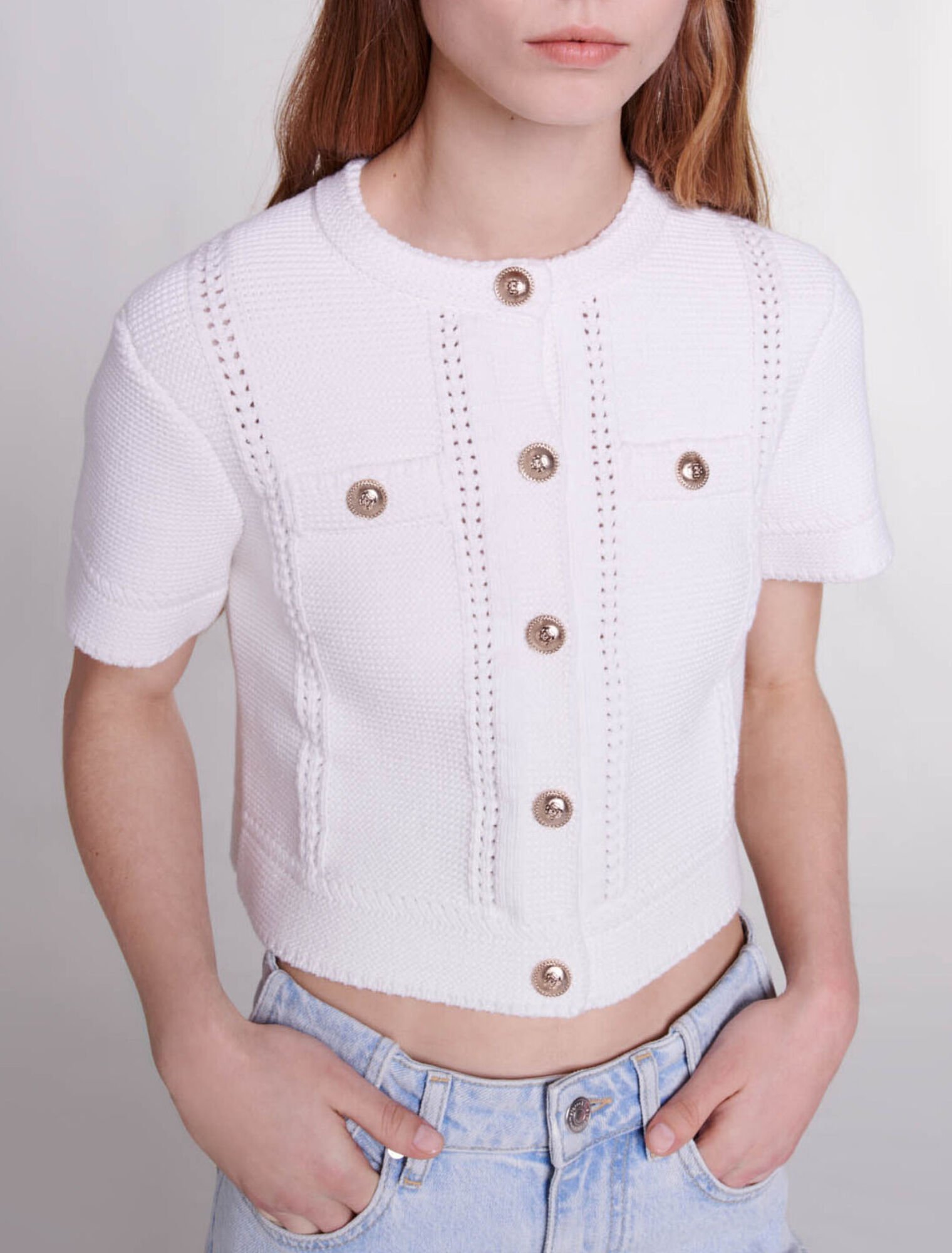 Short-sleeved knit cardigan