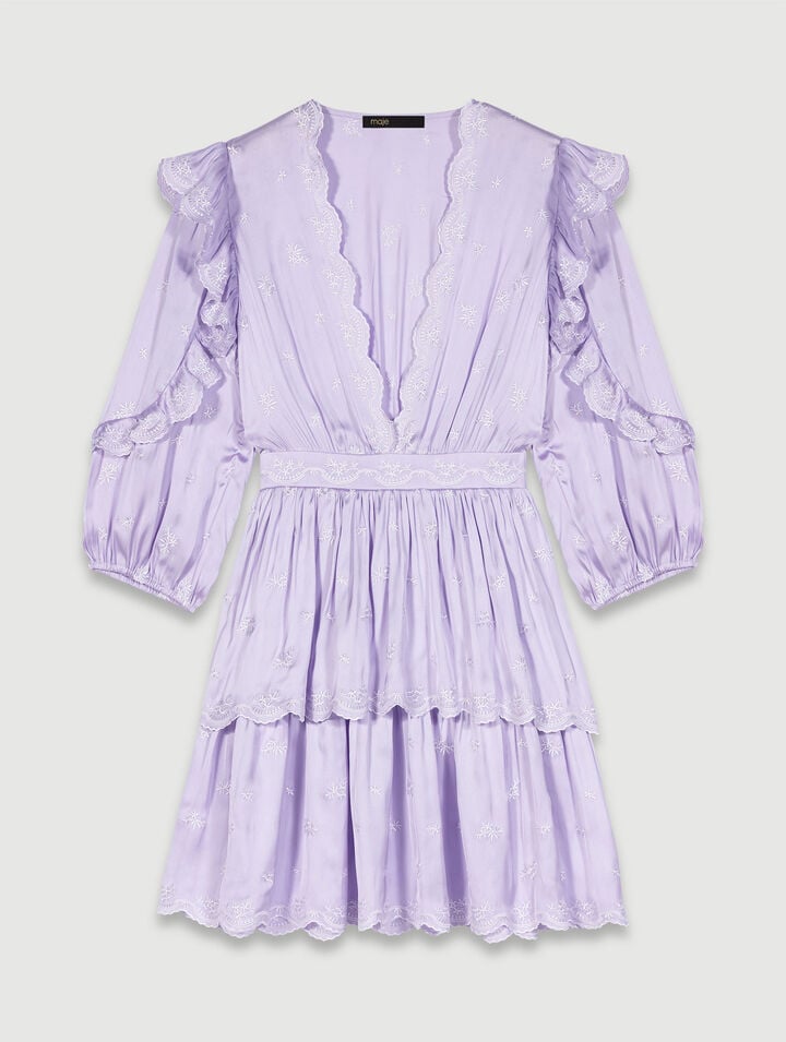 Short satin-look embroidered dress