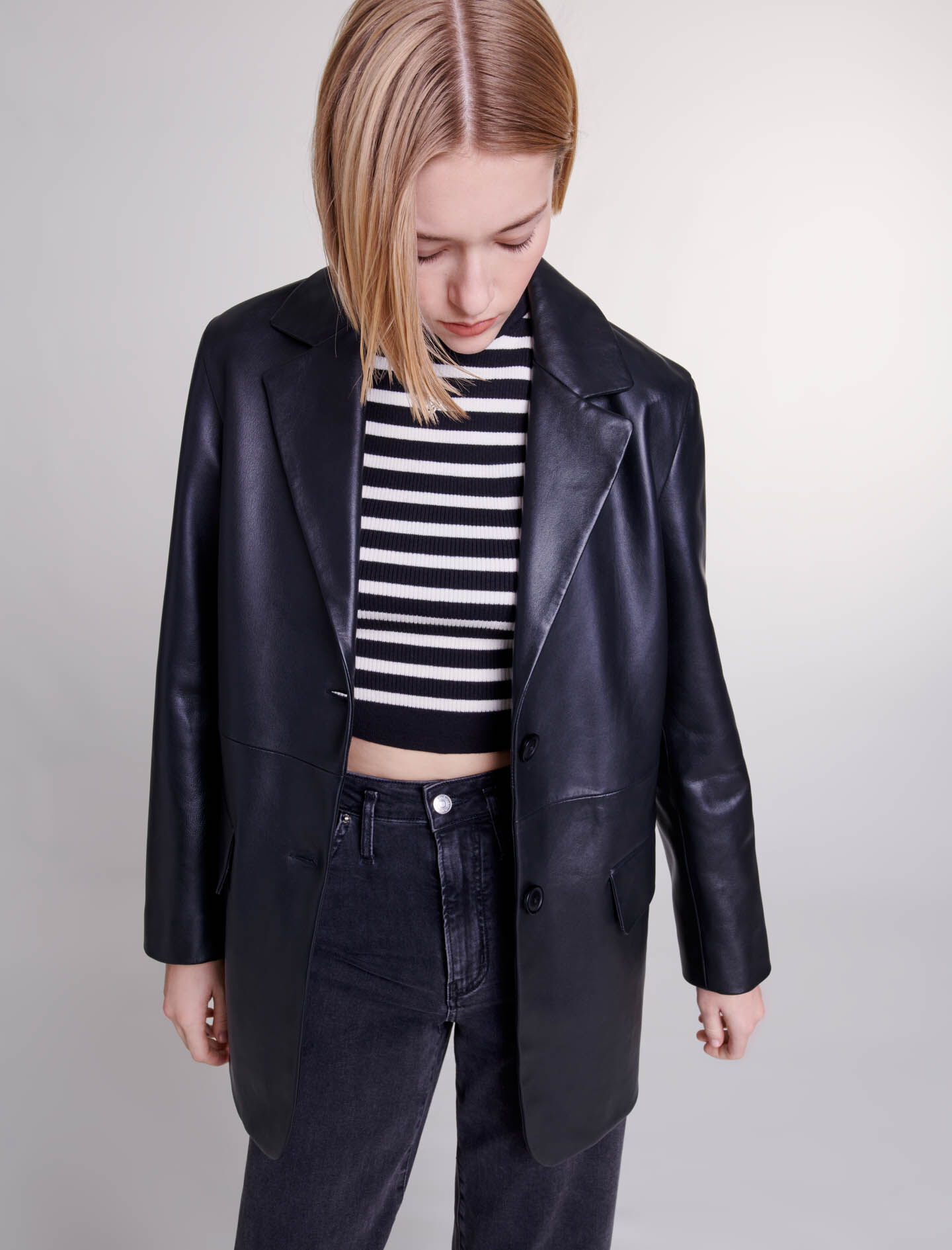 Plain leather jacket on sale