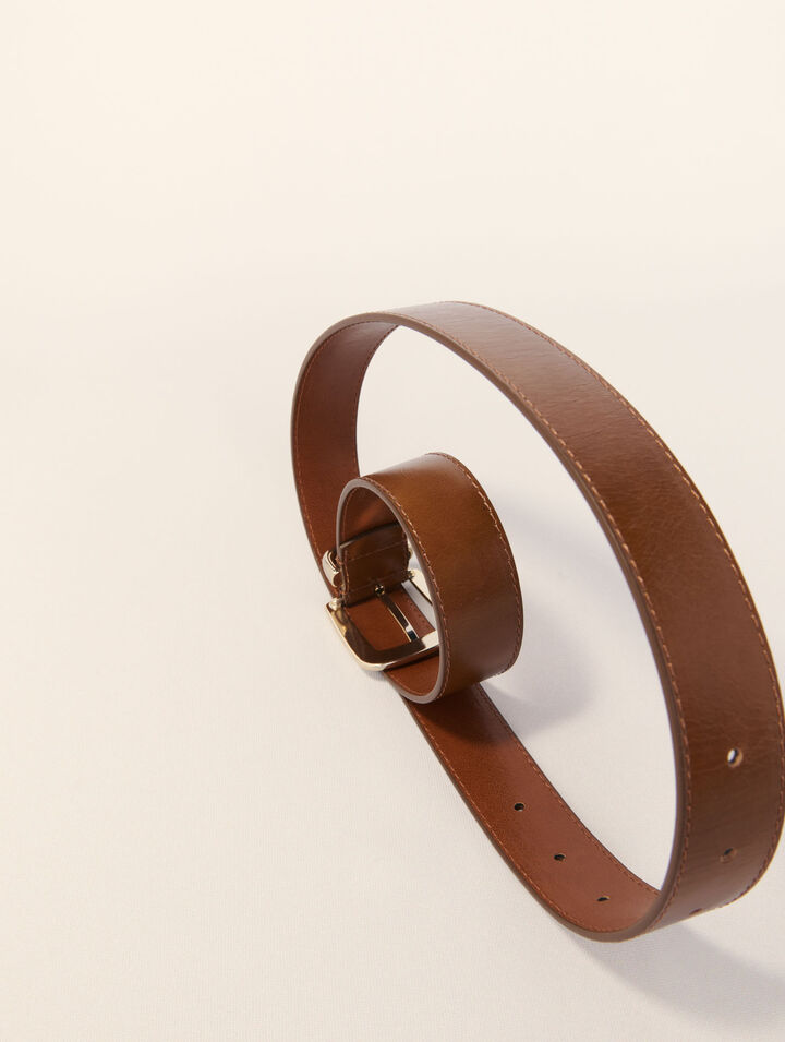 Leather belt with square buckle