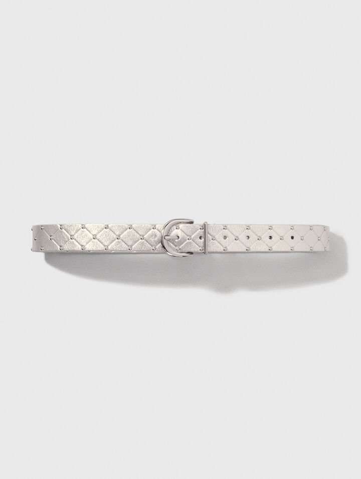 Quilted metallic leather belt