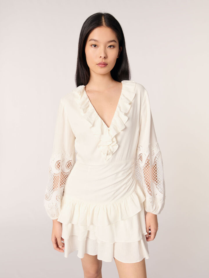 Ruffled embroidered sleeve dress