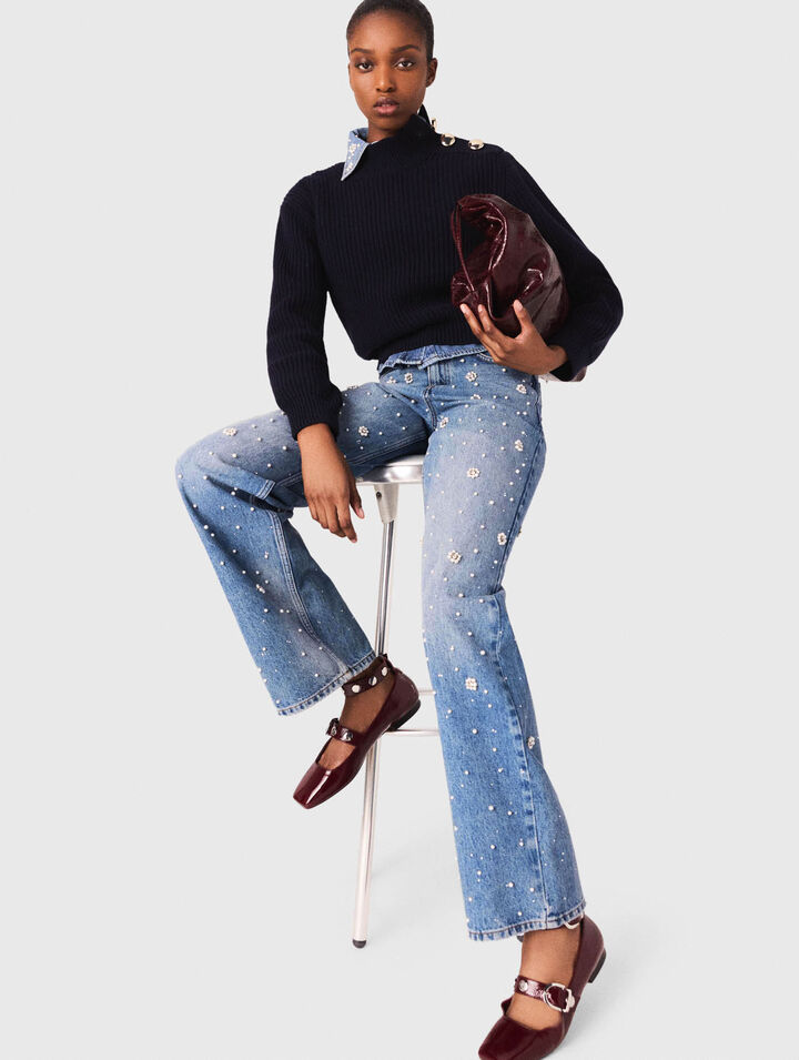 Wide-leg embroidered jeans