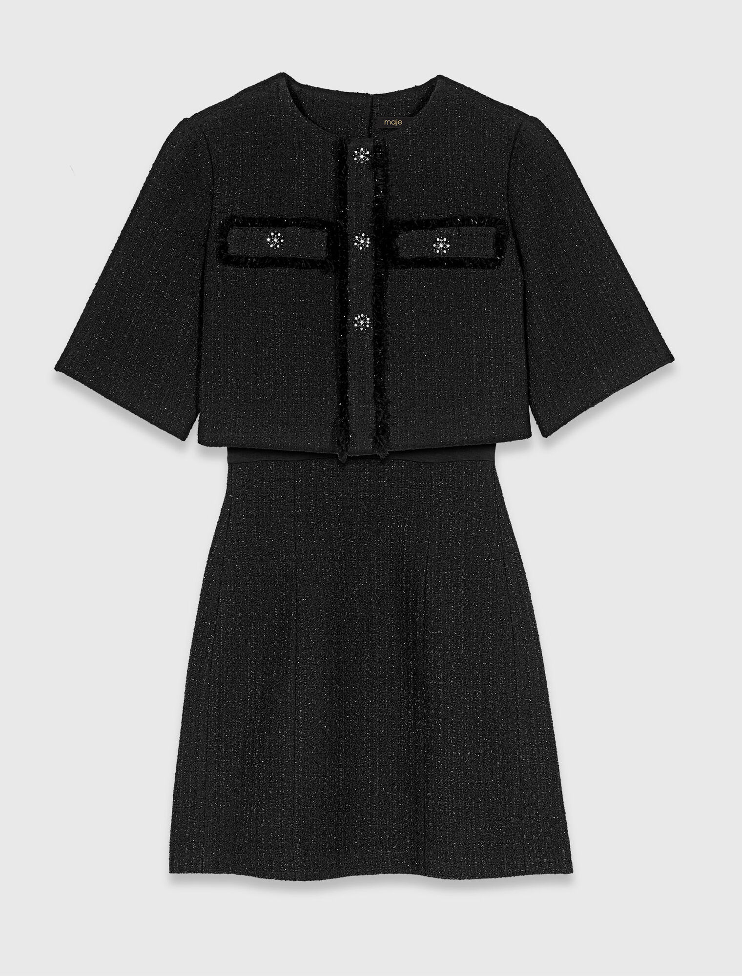 2-in-1 shiny tweed dress