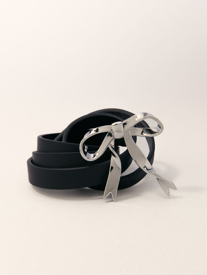 Slim leather bow belt